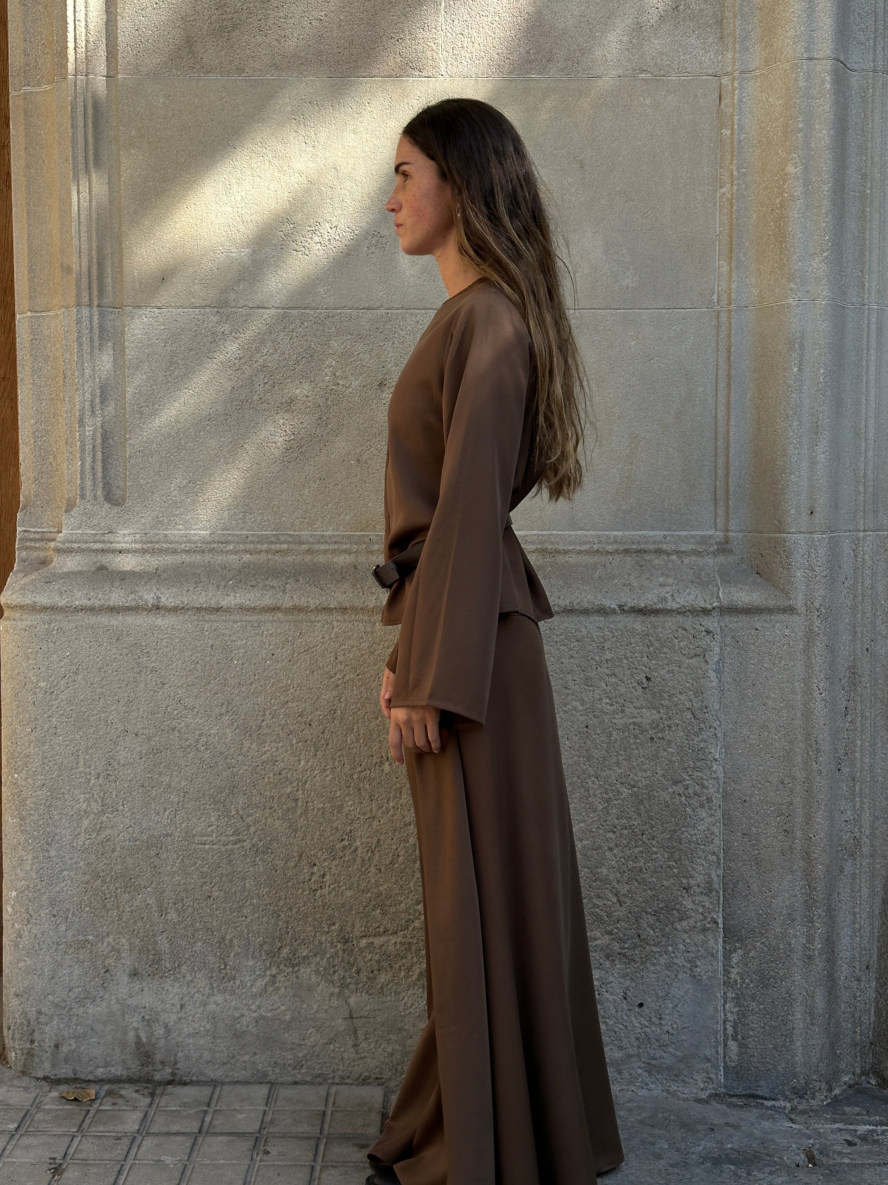 blusa elegante de mujer color marron