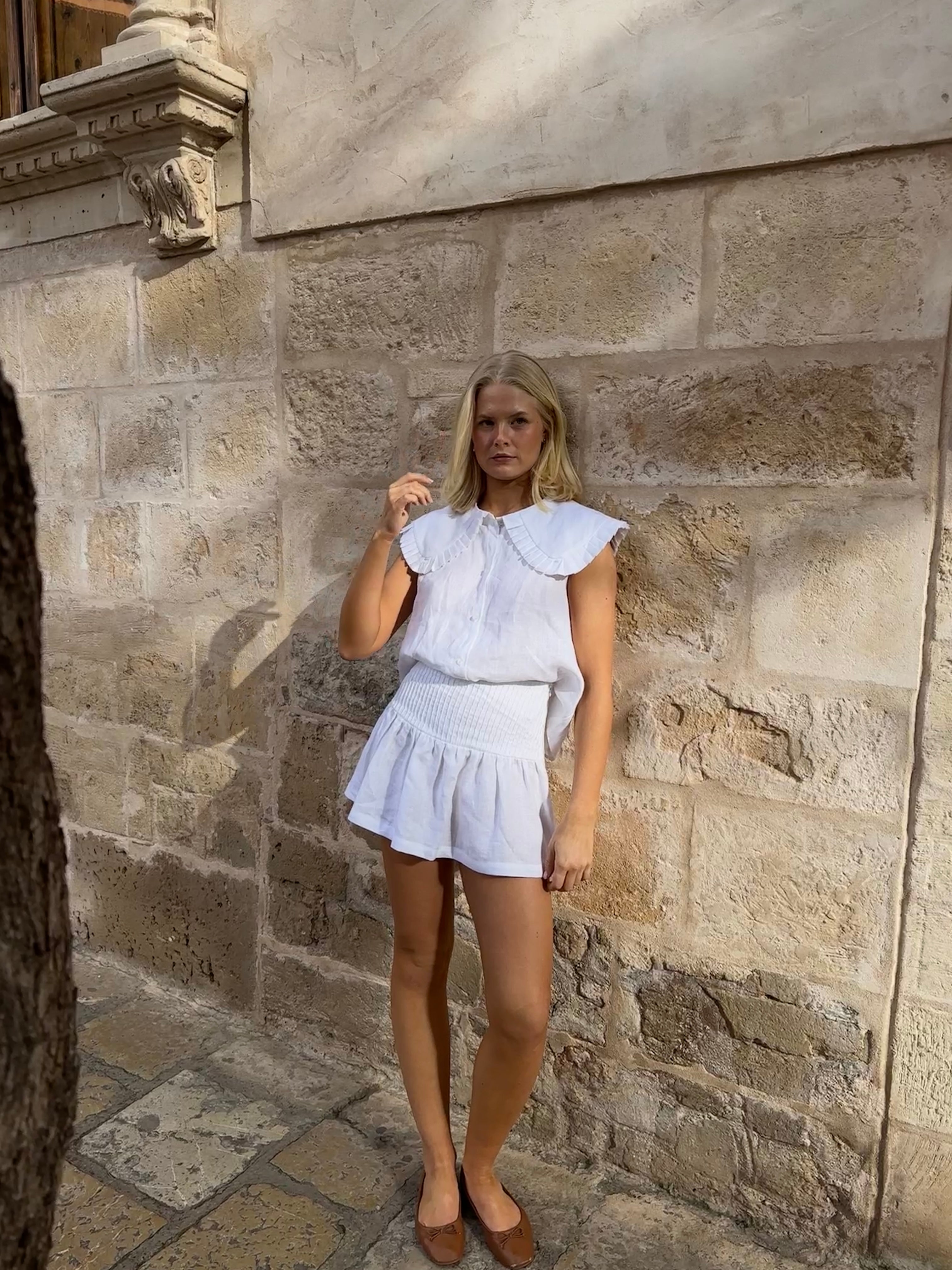 falda corta de lino de mujer 