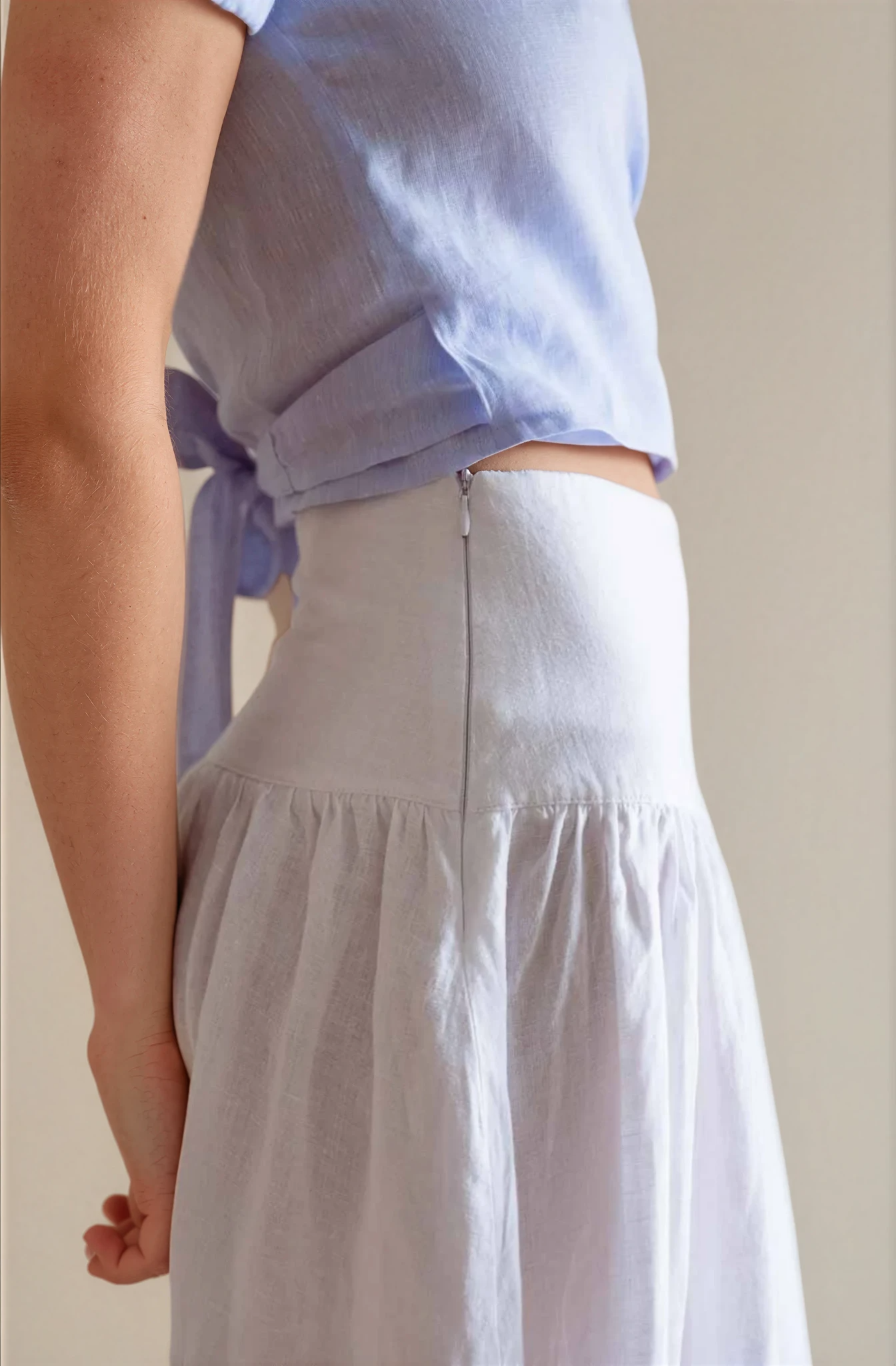 White linen skirt mediterranean style side view