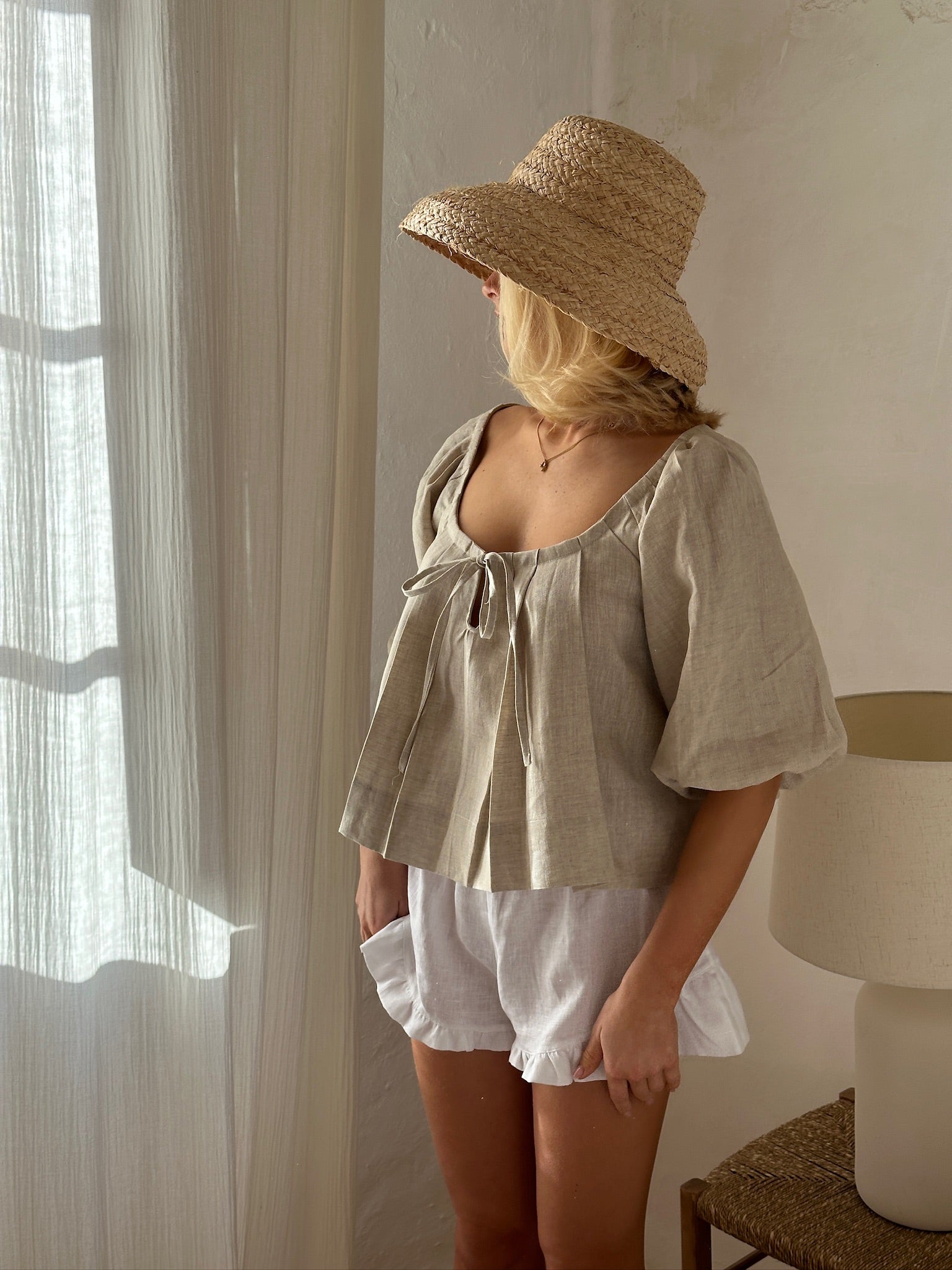 blusas en lino para mujer color beige