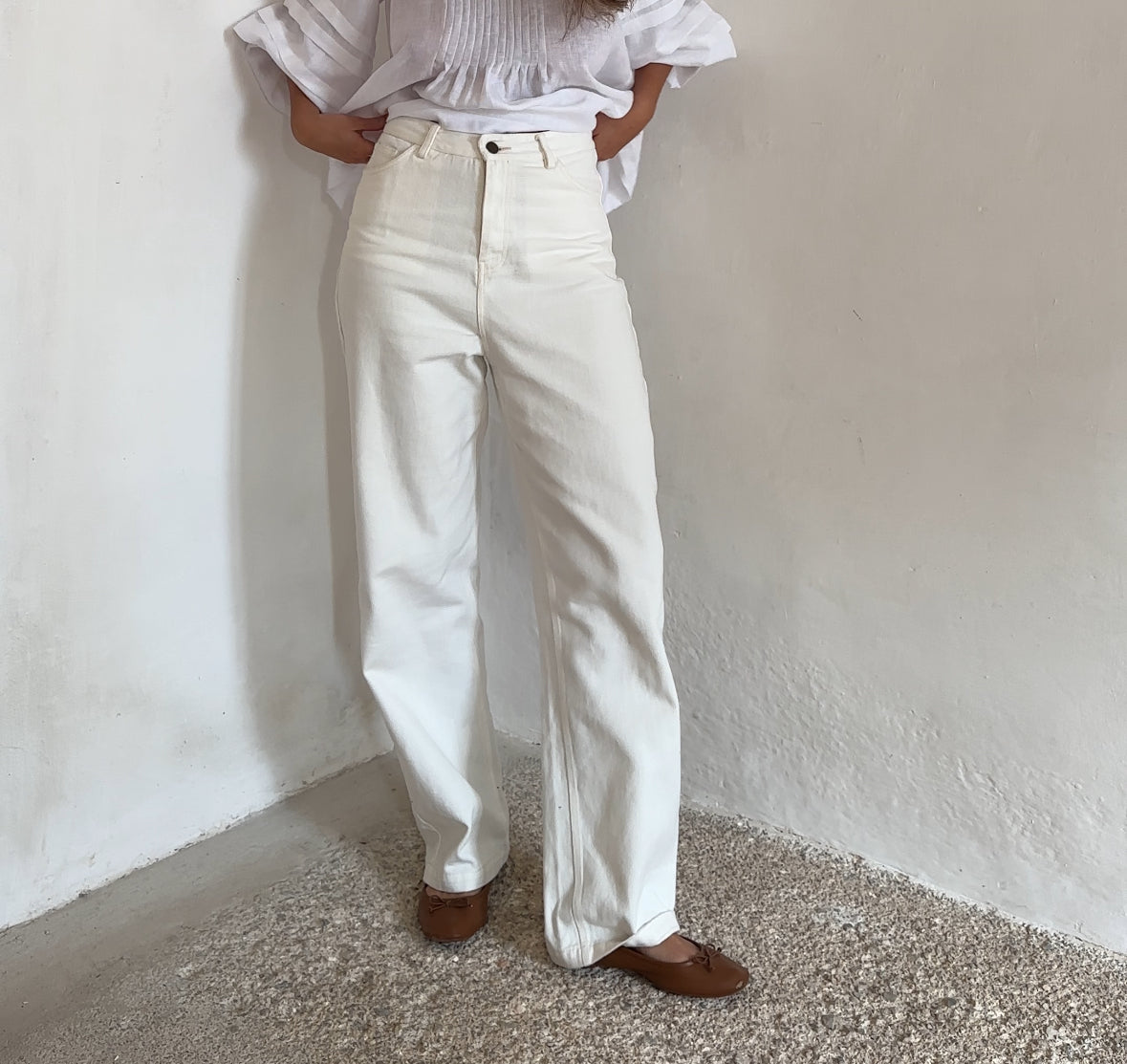 pantalon de lino blanco hecho a mano