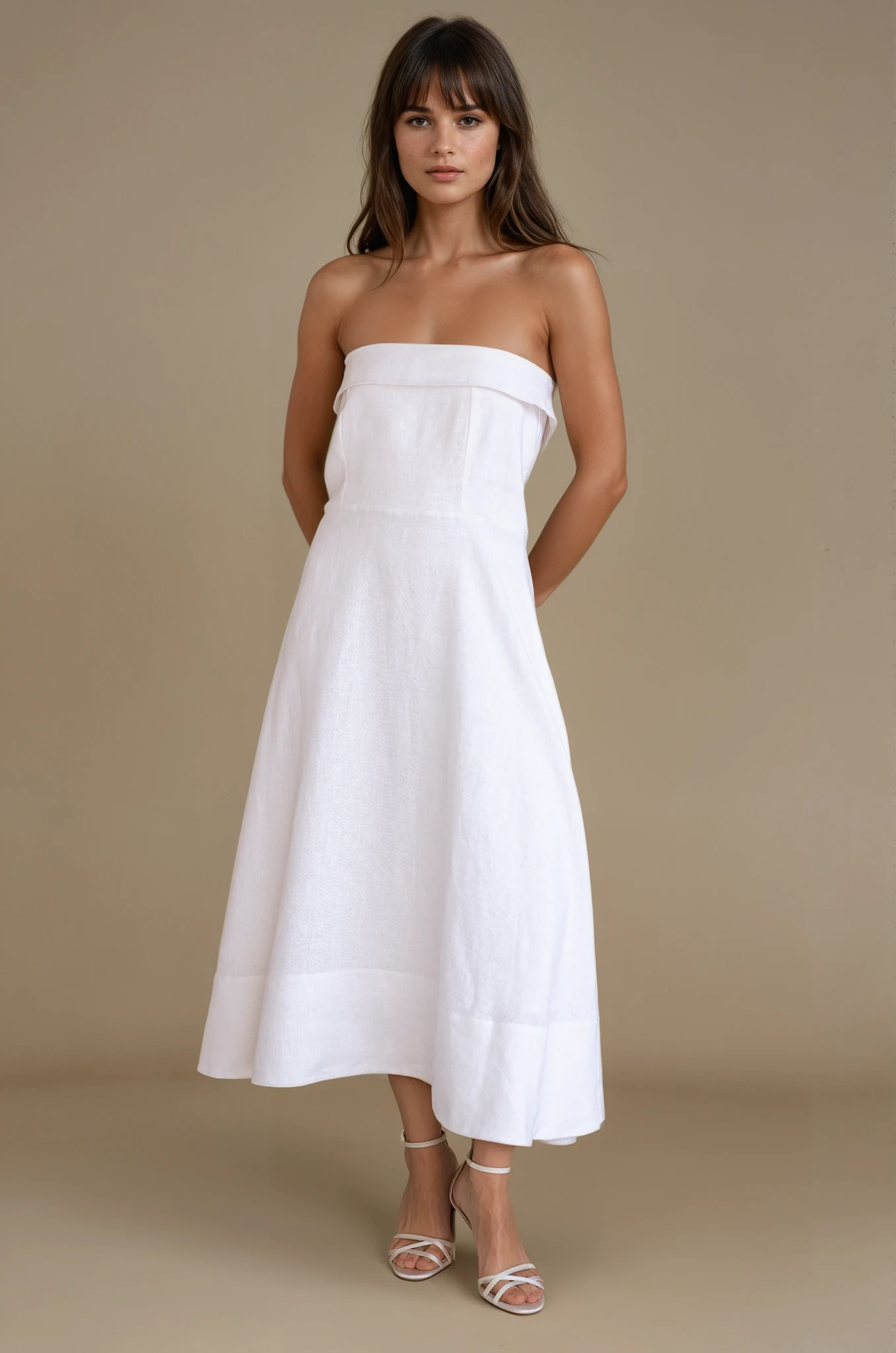 White linen midi dress with elastic back and cotton lining – Rouri