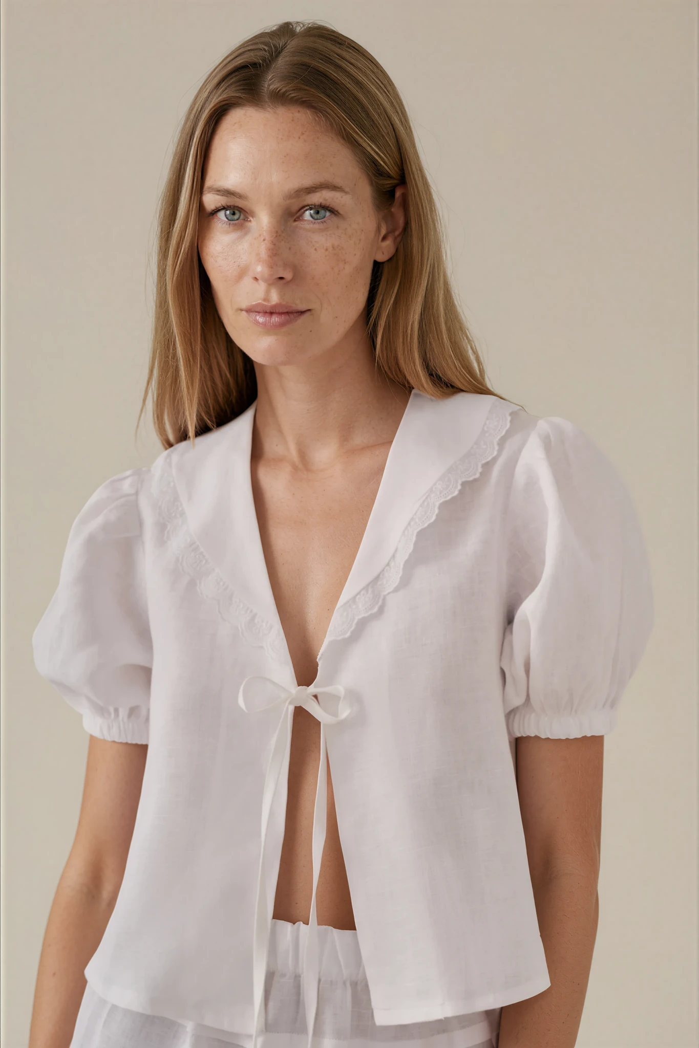 white linen blouse romantic with puffy sleeves