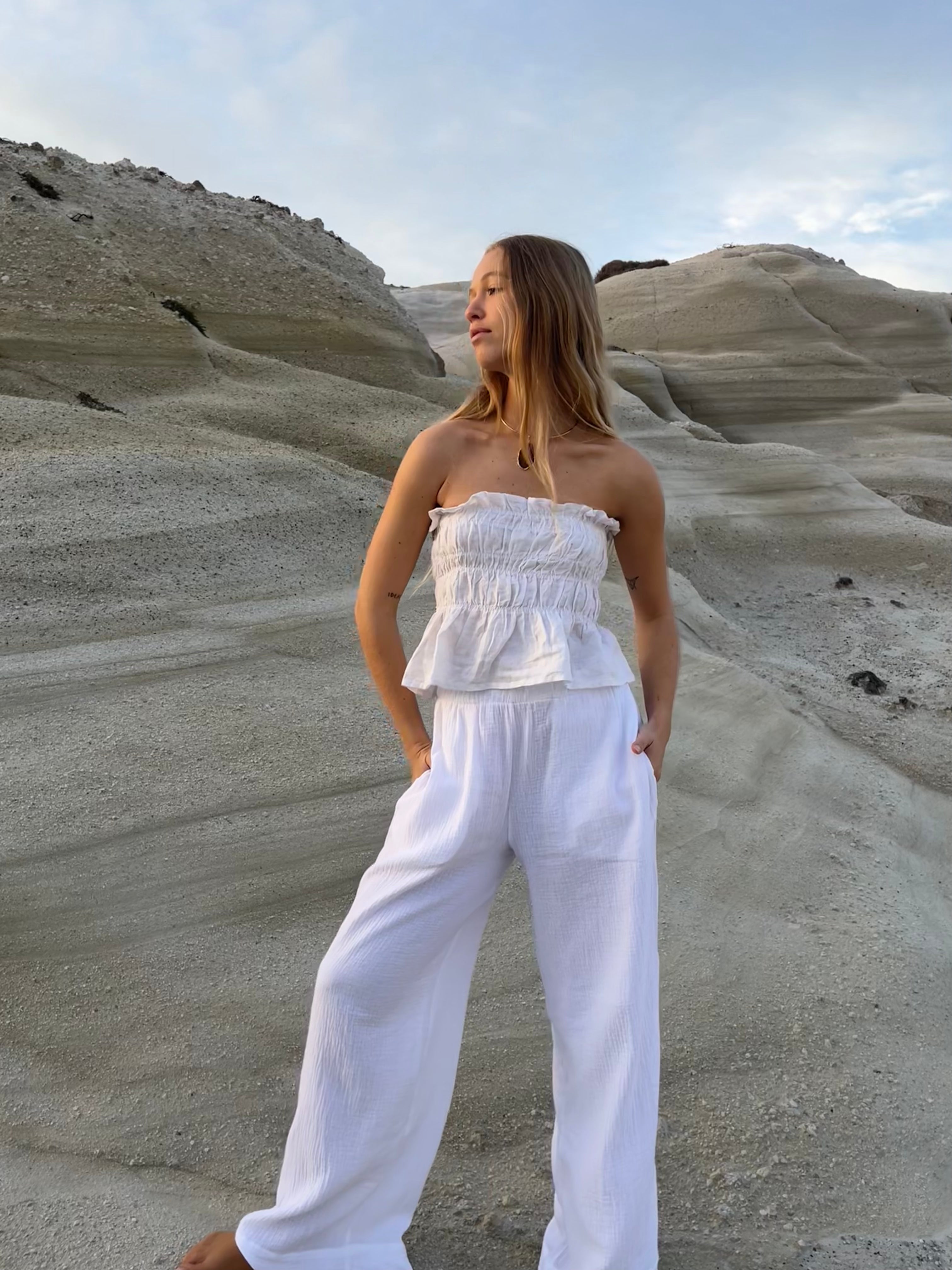 pantalon de lino largo elegante